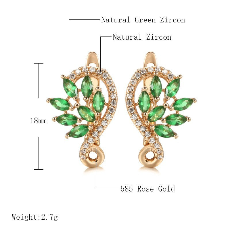 Luxus Damen Ohrringev 585 Rose Gold Zircon mit frischen Blumen und Grasmotiven7