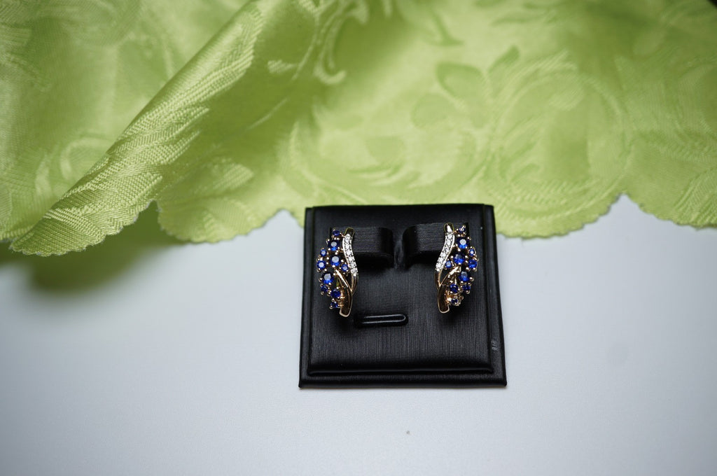 Luxus Damen Ohrringe Feder Blume Zirkon Blauen und Weißen in Roségold (vergolde12