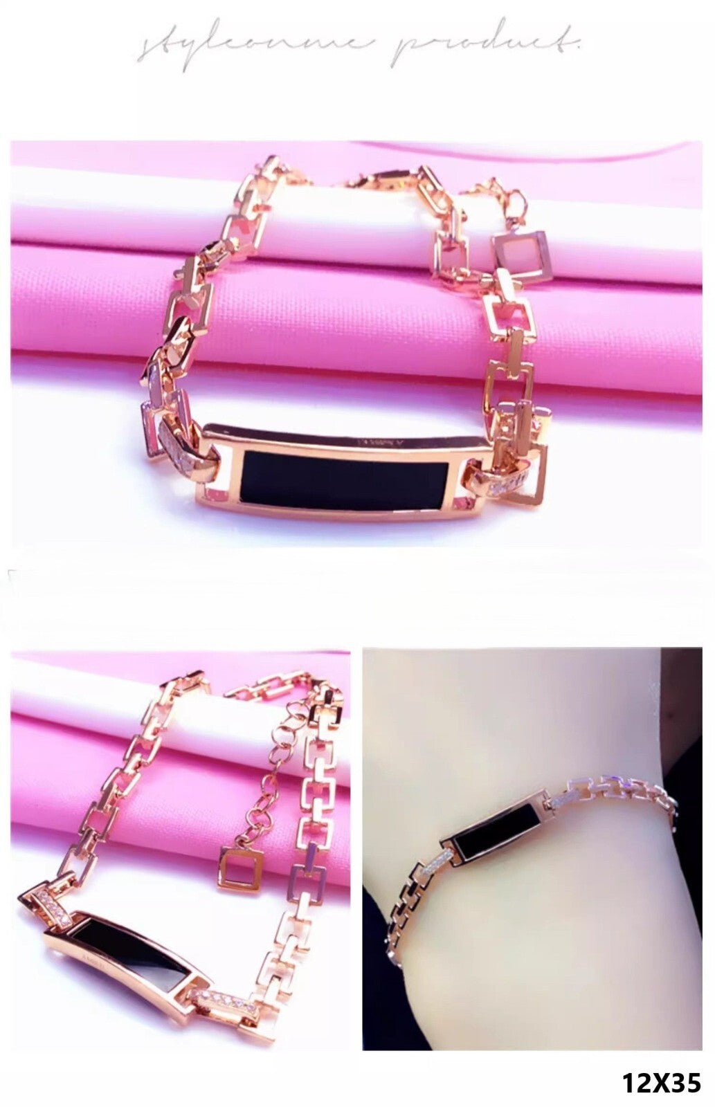 Damen Armband schwarz achat armband rose gold überzogene 17+3cm0