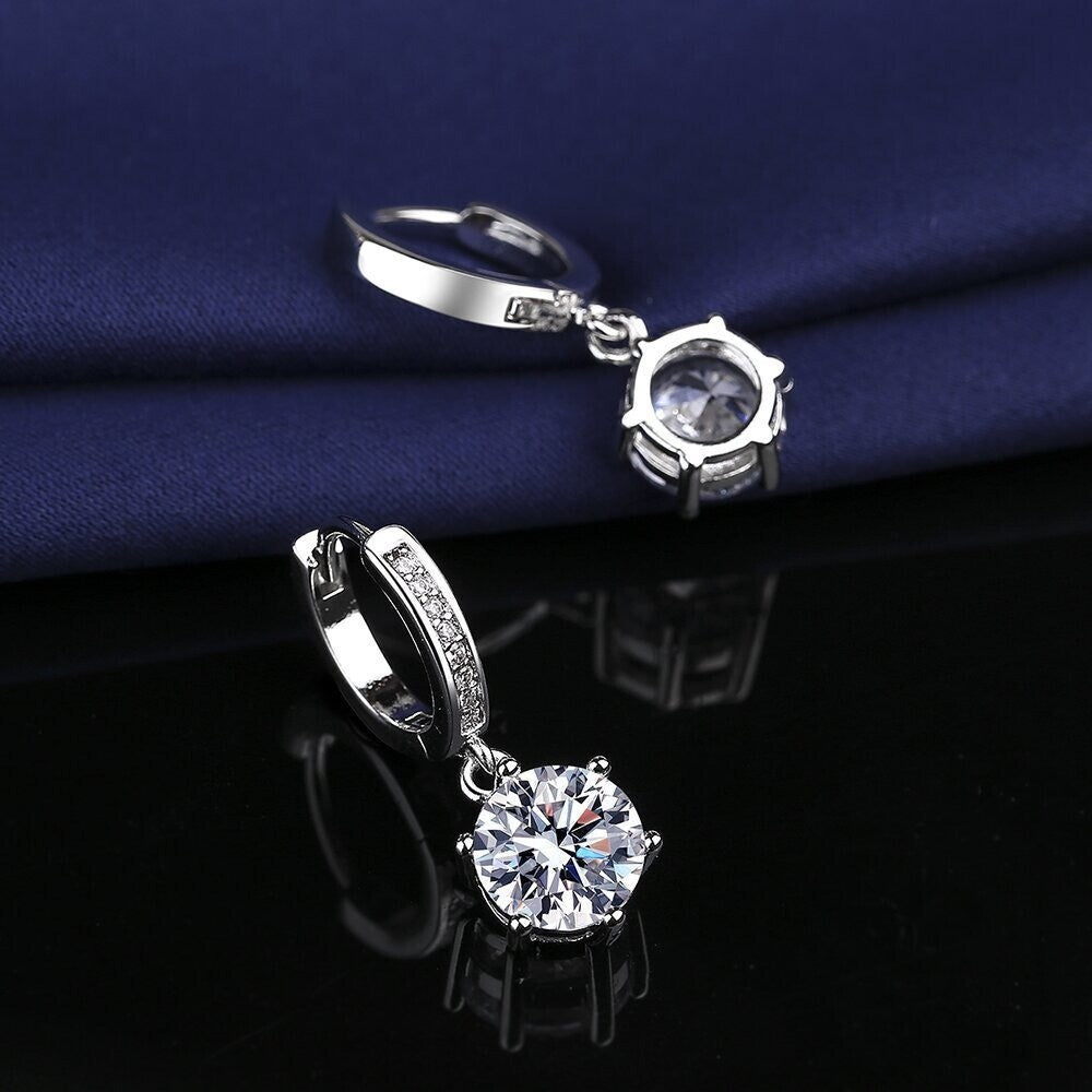 Luxus Ohrringe Creolen Moissanite Nachahmung Sechs Klaue Zwei Karat Weißgold Ver4