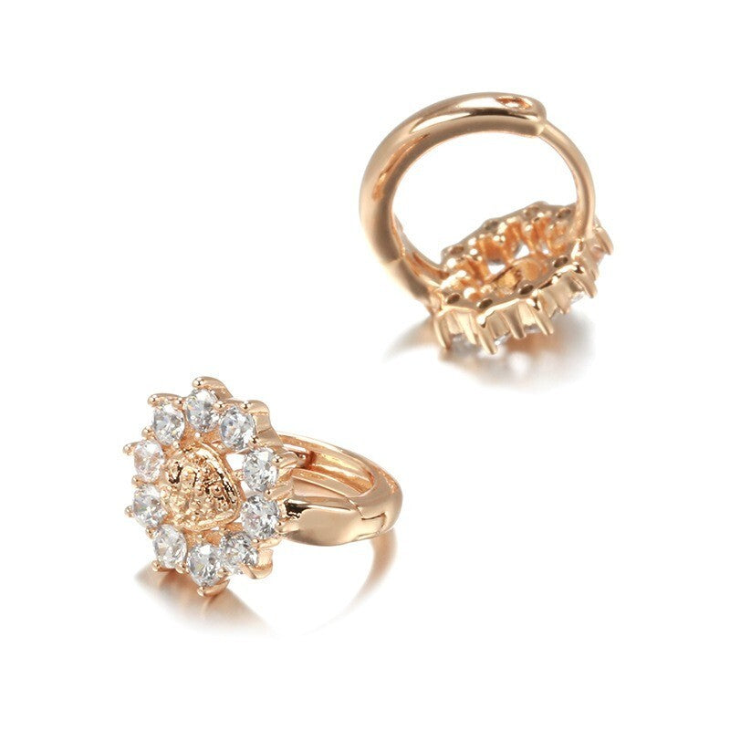 Luxus Ohrringe Creole Blume Zirkonia Kristall 585 Rosegold überzogen Geschenk D8