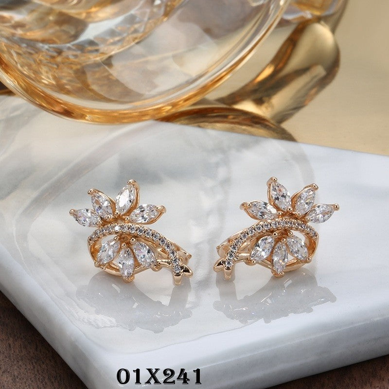 Luxus Damen Ohrringe 585RG Roségold überzogen Blumen Weiß CZ für Damen Geschenk0