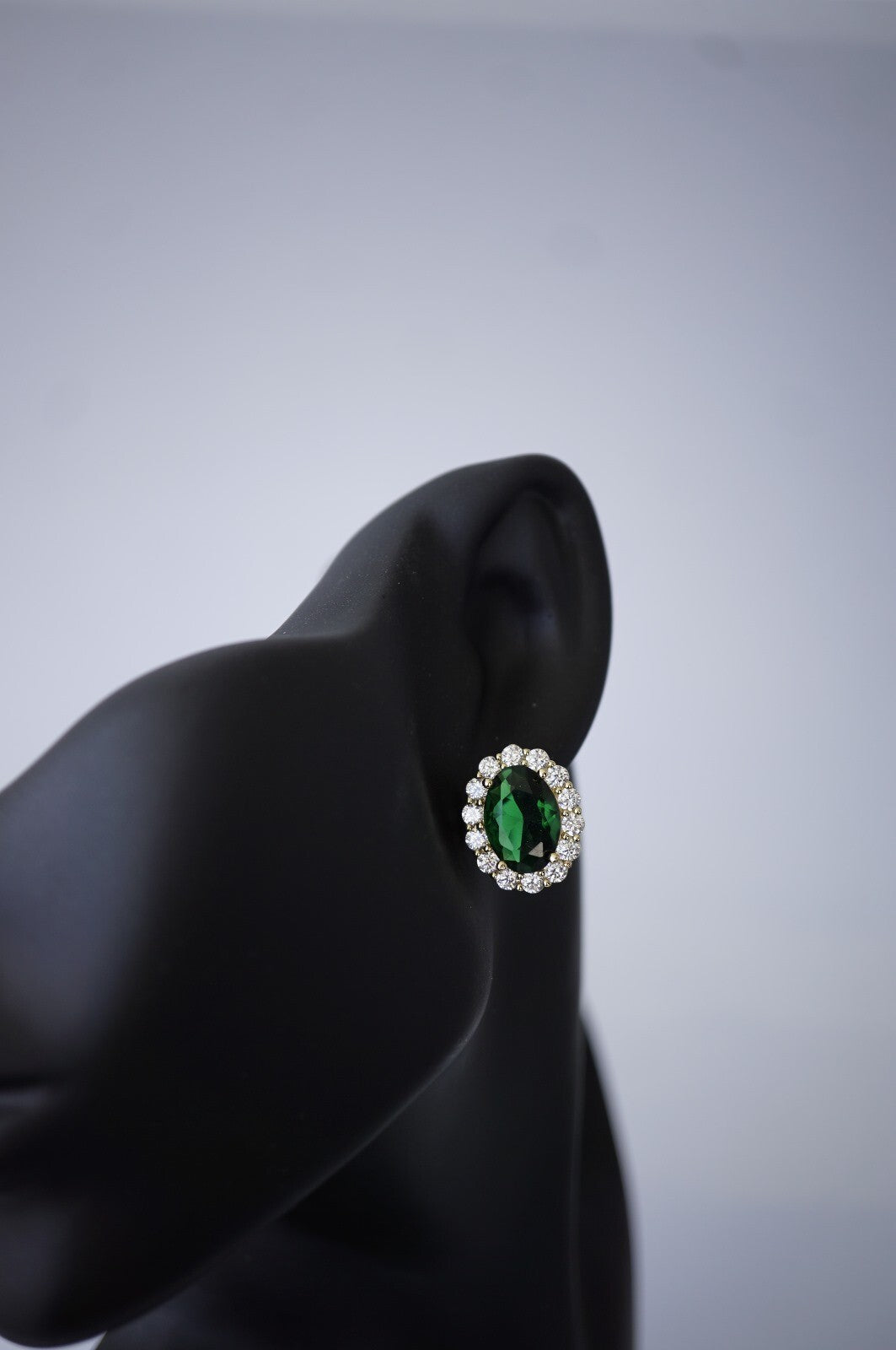 Luxus Ohrringe Creole mit BlumenDesign, oval, grüner Kristall Gold 14K vergold9