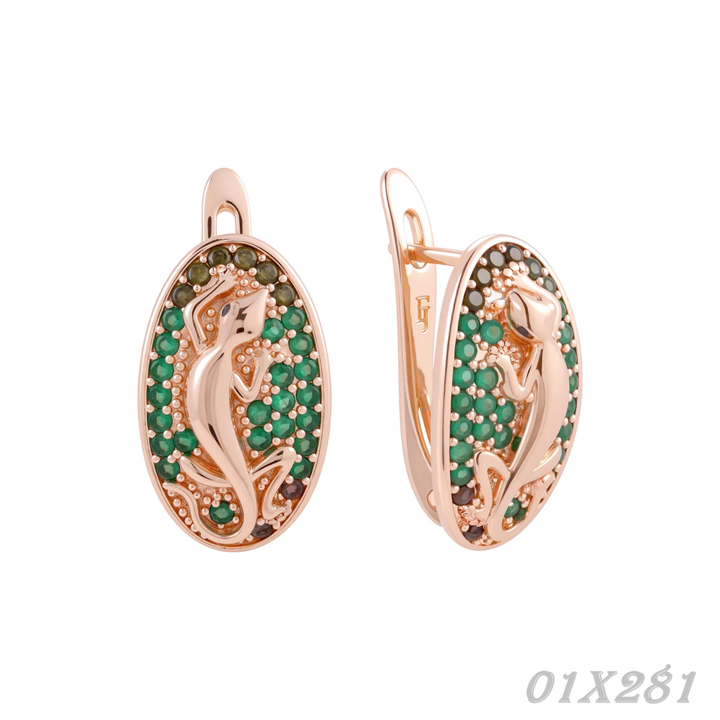 Damen Ohrringe Chamäleon 585 Rosegold smaragdgrünen Zirkon-Clustern in Roségold8