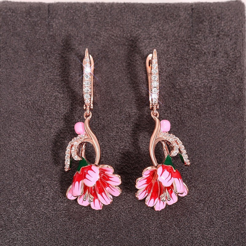 Damen Blumen Ohrringe weibliche vintage tropfen, Gold intarsien,  A Zirkon6