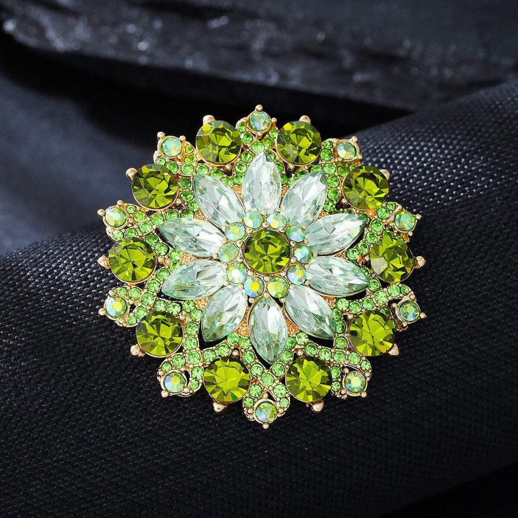 Grüne Strasssteine Sonnenblumen Damen Brosche0