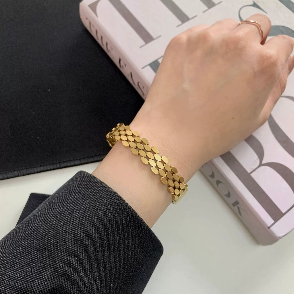 Damen Männer  Armband Titan stahl  mit  Wabenimitation plattiert  18 Karat Gold8