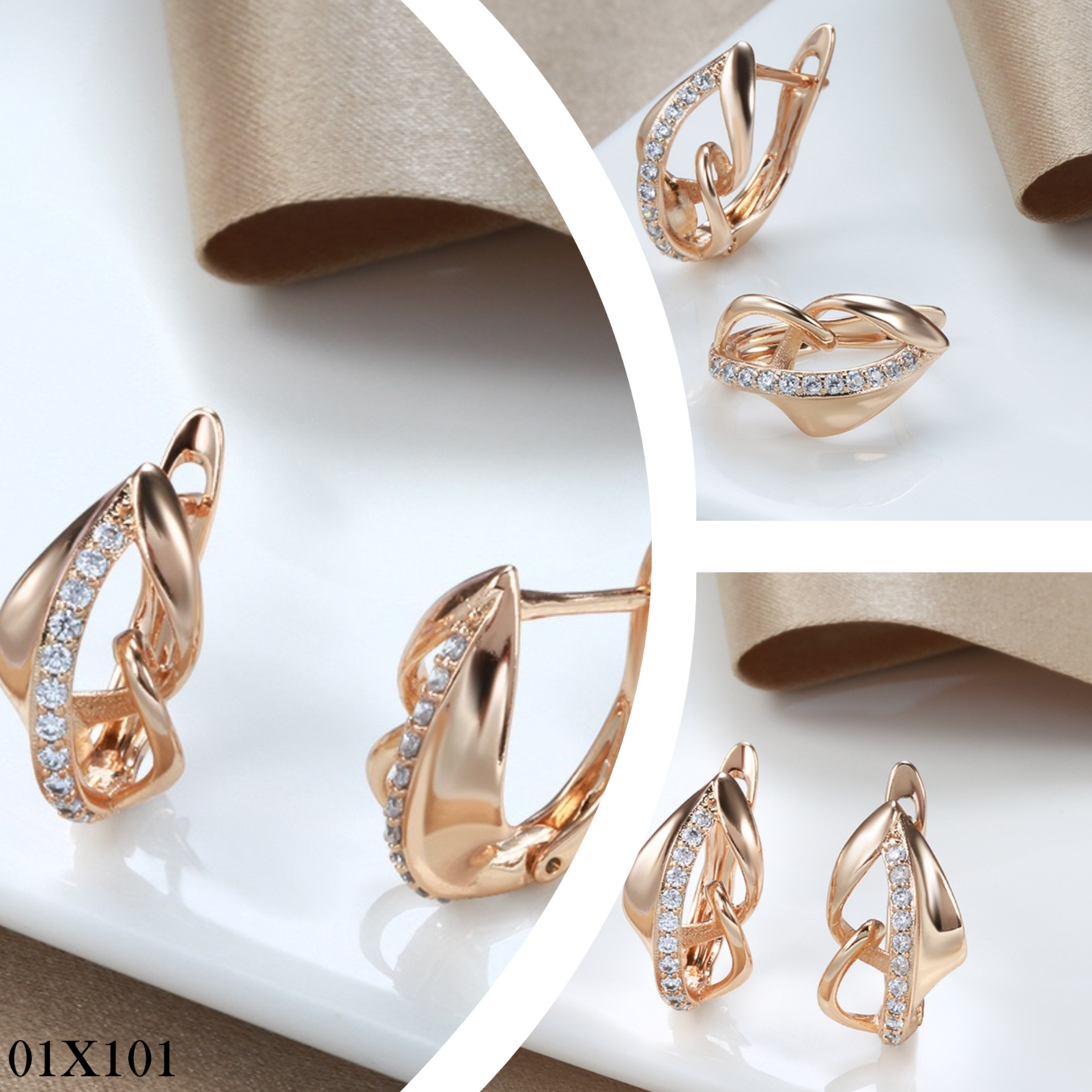 Luxus Ohrringe 585 Rolled Roségold überzogen MicroIntarsien Zirkon für Damen0