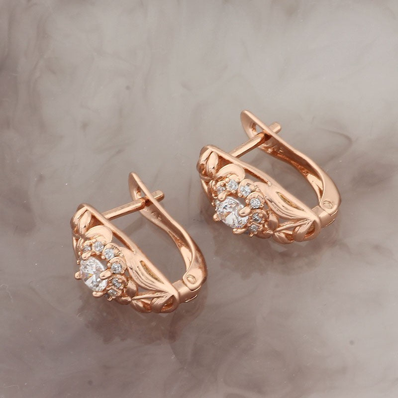 Damen Ohrringe 585 Rose Gold Zirkon, Elegante Ohrringe aus mikrobemaltem Kupfer9
