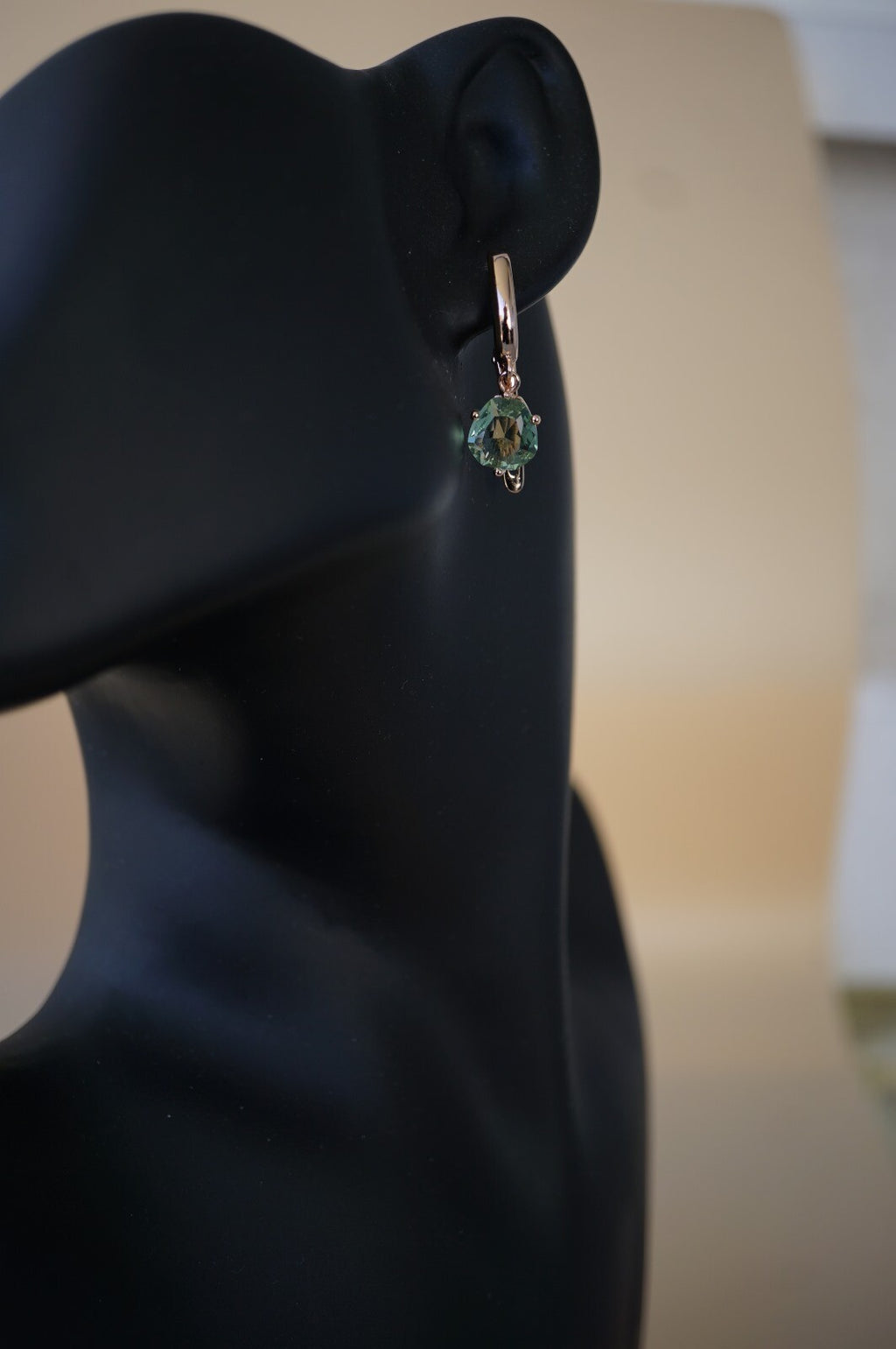 Luxus Damen Ohrringe Creole 585 Rose Gold plattiert Grün Zirkonia 1A ModeSchmu5