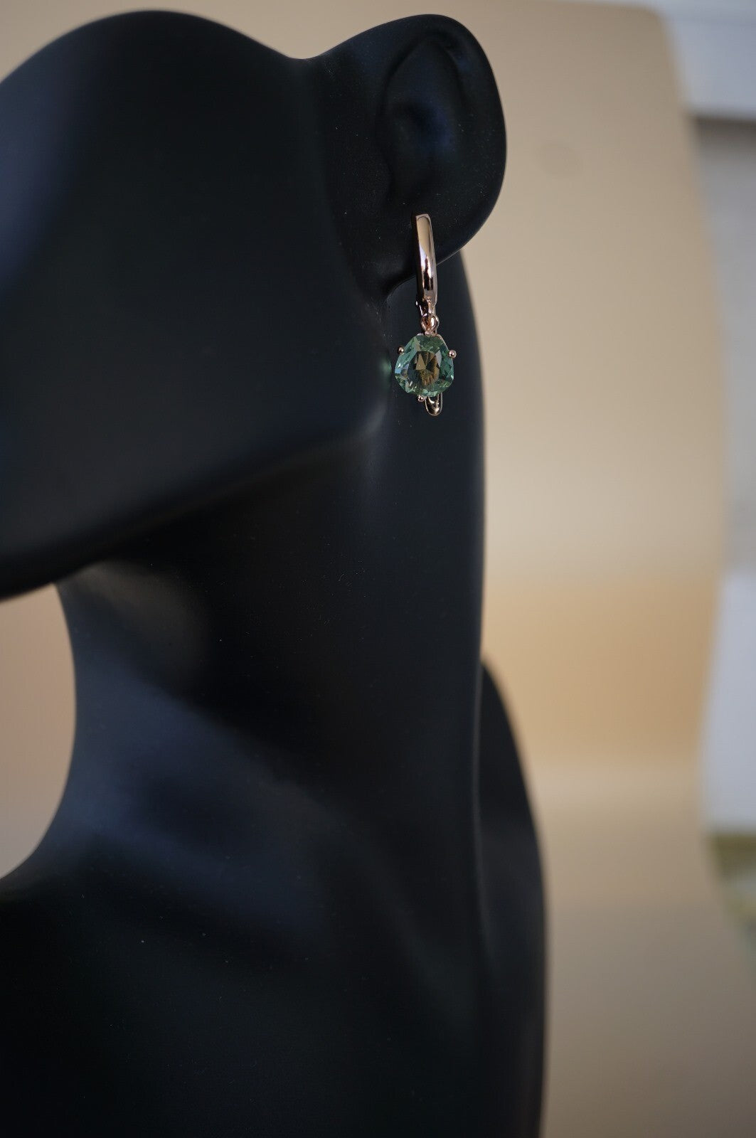 Luxus Damen Ohrringe Creole 585 Rose Gold plattiert Grün Zirkonia 1A ModeSchmu5
