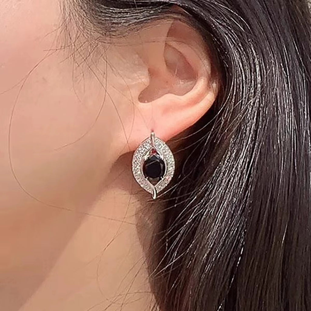 Luxus Damen Creolen Ohrringe 925 Silber versilbert schwarzer Kristall CZ1
