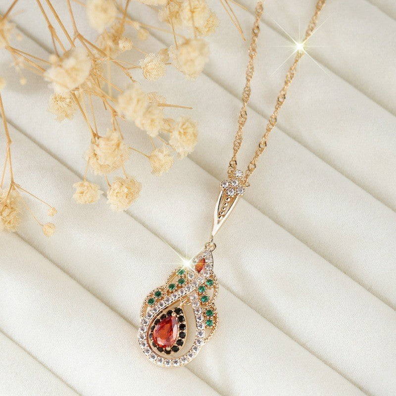 Regenbogen Zirkon Tropfen Halskette Granatapfelrot Trendige und stilvolle, durch2