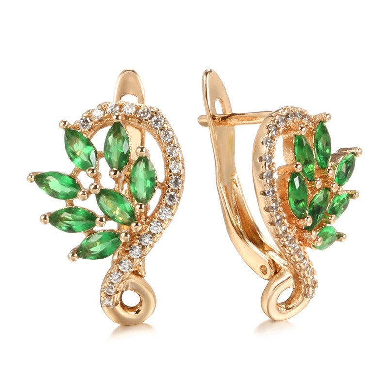 Luxus Damen Ohrringev 585 Rose Gold Zircon mit frischen Blumen und Grasmotiven3