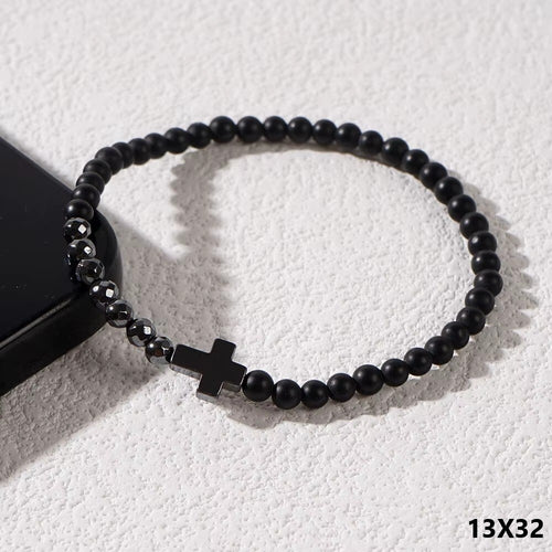 Armband Naturstein Achat  Kreuz Jesus Herren Damen Unisex Trend schwarz matt1