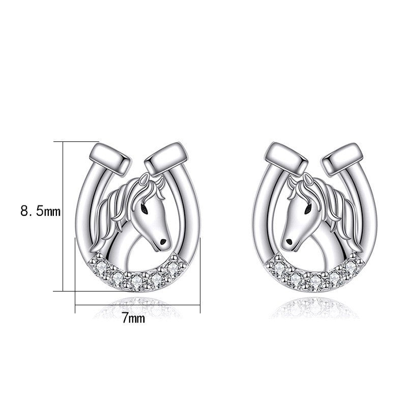 Damen Ohrringe Ohrstecker 925 Sterling Silber Hufeisen mit Pferdekopf3
