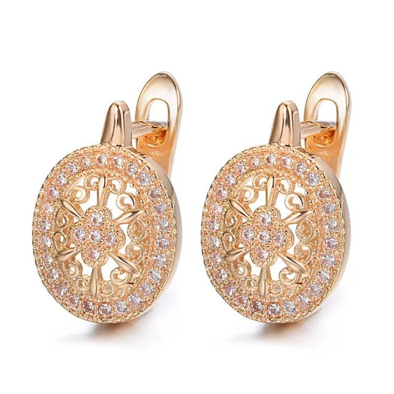 Luxus Damen Ohrringe Rosegold, vergoldet, mit simulierten Diamanten, Oval Forme2