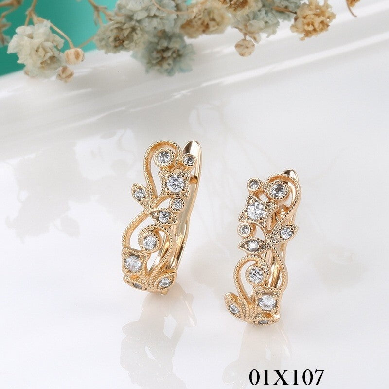 Luxus Ohrringe 585 Rolled Roségold überzogen Blumen CZ für Damen Geschenk0