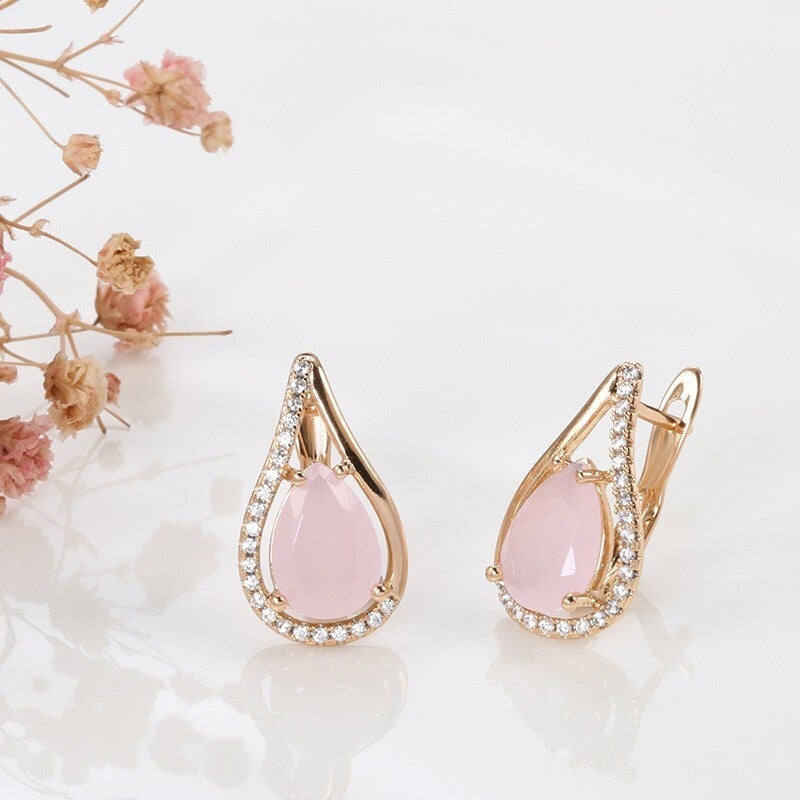 Luxus Damen Ohrringe 585 Rosé Gold überzogen Design Naturstein Kristall für Da5