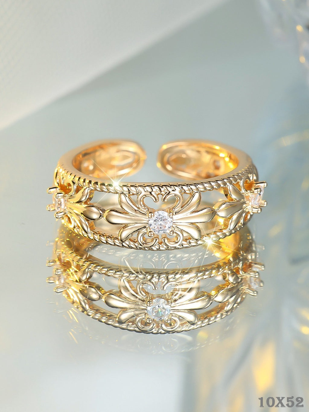 Damen Ring Imitations Gold weißer Diamant Zirkonia mit hohler Blütenknospe – sch7