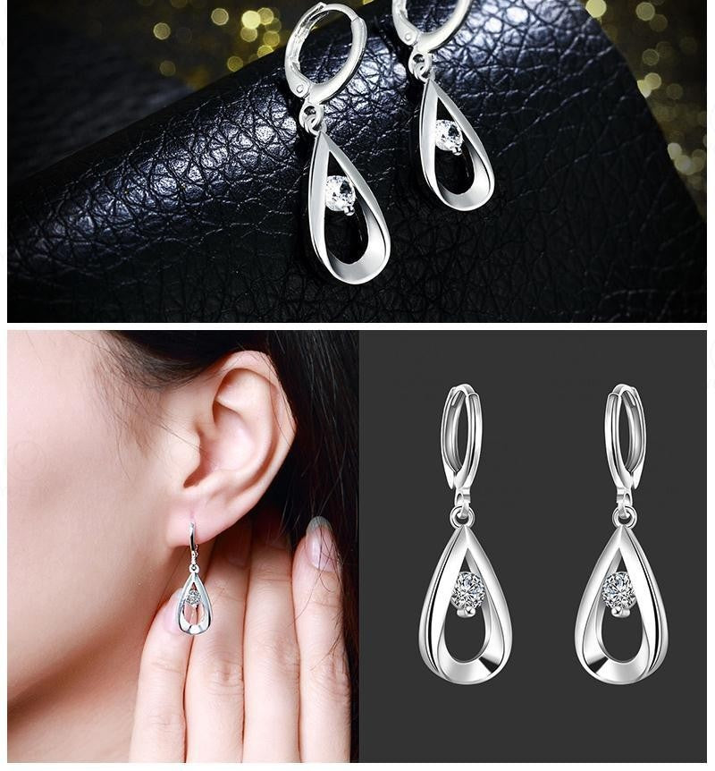 Silber Wassertropfen Ohrringe für Frauen, Zirkonohrringe, hohle Diamantohrringe4