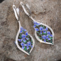 Blaue Blumen Ohrringe Damen Weißgold lang mit Emaille Design Schmuck6