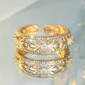 Damen Ring Imitations Gold weißer Diamant Zirkonia mit hohler Blütenknospe – sch0