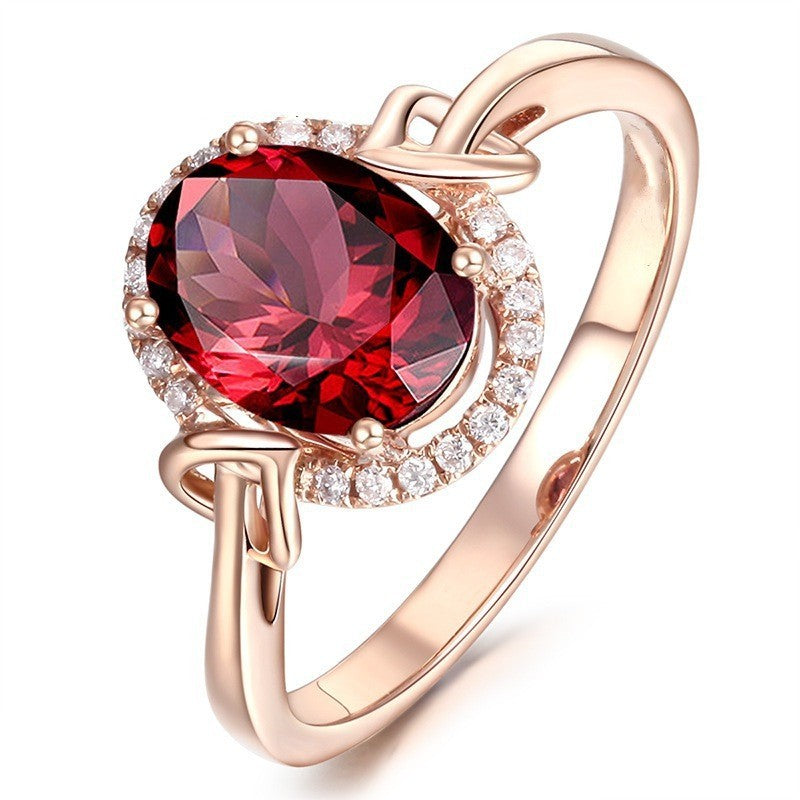 Luxus Damen Ring 18K Rosévergoldeter Rotem Kristall ImitationsRubin Verstellbar3