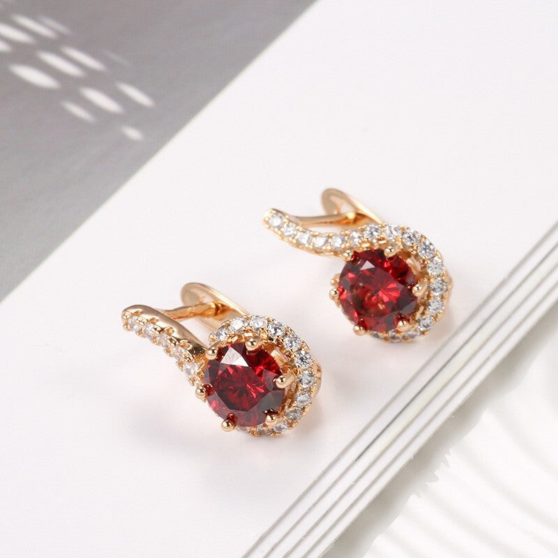 Luxus Ohrringe Creolen Zirkonia Kristall Rot 585 Rolled Roségold überzogen Damen6