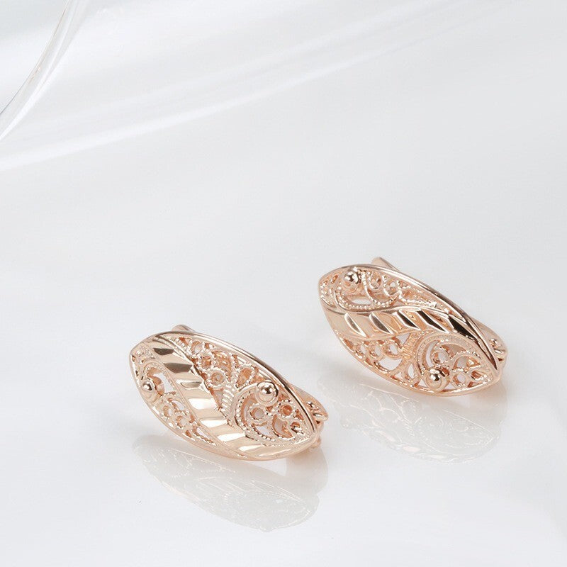 Luxus Damen Ohrringe 585 Rose Gold mit Hohlmuster für Frauen im kalten Stil, Oh9