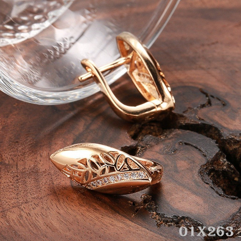 Damen Ohrringe Rosé Gold 585RG MicroIntarsien Natürlich Zirkon Schmuck Geschenk0