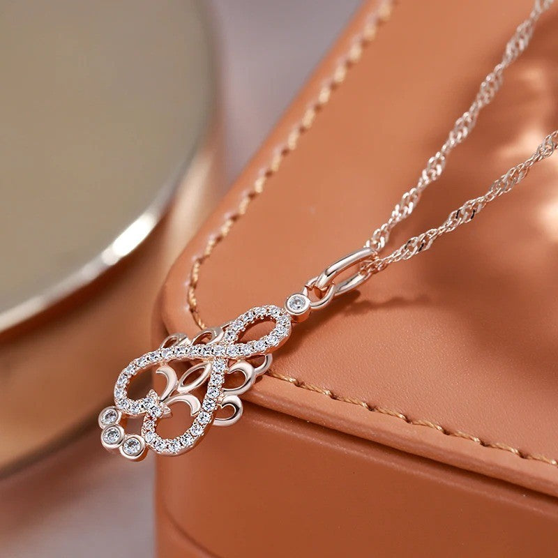 Luxus Damen Halskette mit Anhänger Blume 585er Rosé Gold Walzgold Natürlicher Zi3