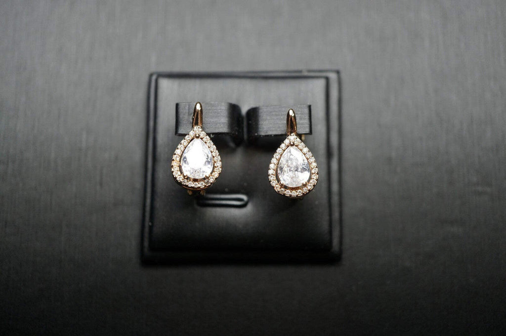 Damen Große Halo-Ohrringe tropfenförmigem Zirkon-Stein mit Roségold (vergoldet)8