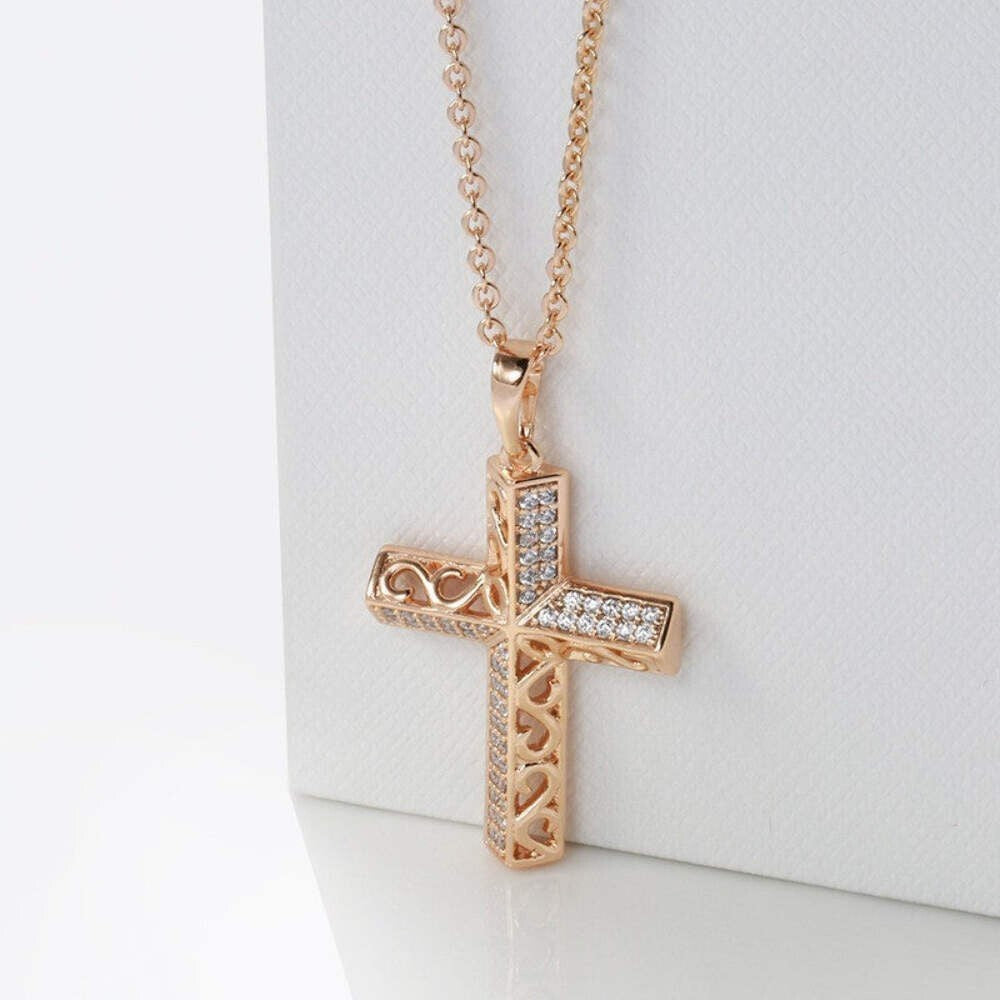 Kreuz Halskette mit Anhänger 585er Rosé Gold Walzgold4