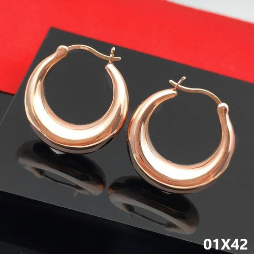 Luxus Damen Creole Ohrringe 585 Rosé Gold plattierte glatte Temperamentpersönlic0