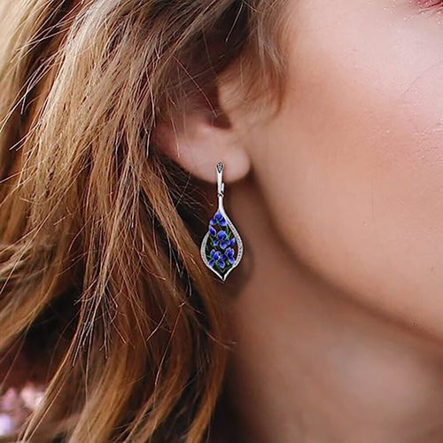 Blaue BlumenOhrringe für Damen White Gold lange Ohrringe für Frauen mit Emaill1