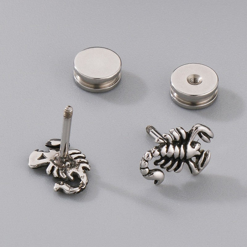 Herren Scorpion King Ohrstecker Ohrringe Edelstahl, Gotische Biker Punk, Schraub8