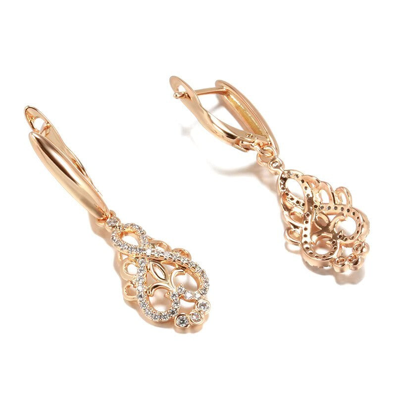 Kristall Blume Baumeln Ohrringe Frauen Natürliche Zirkon 585 Rose Gold2