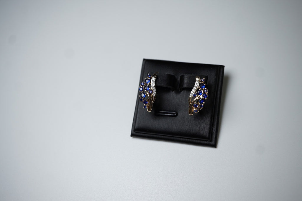 Luxus Damen Ohrringe Feder Blume Zirkon Blauen und Weißen in Roségold (vergolde15