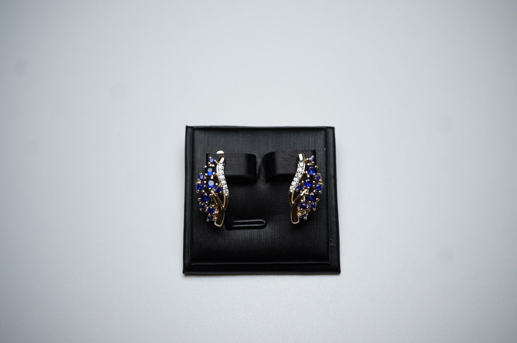 Luxus Damen Ohrringe Feder Blume Zirkon Blauen und Weißen in Roségold (vergolde6