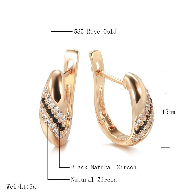 Luxus Damen Ohrringe Creolen Schwarze/Weiß Zirkon Kristal 585RG Roségold überz5