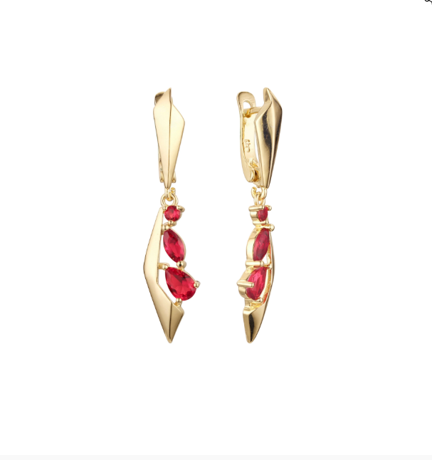 Elegante Ohrringe, 14-Gold-vergoldet roten Zirkon verziert für Damen0