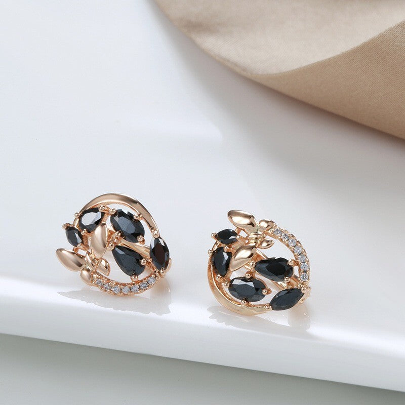 Luxus Ohrringe 585 Rolled Roségold überzogen mit Schwarz CZ für Damen Geschenk6