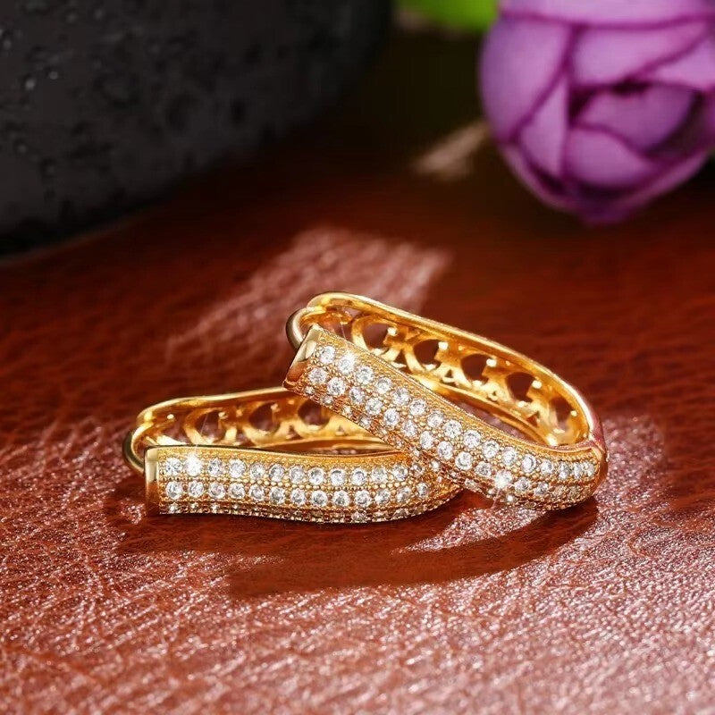Luxus Ohrringe Creolen Zirkonia Kristallen Gold 14K vergoldet bunt9