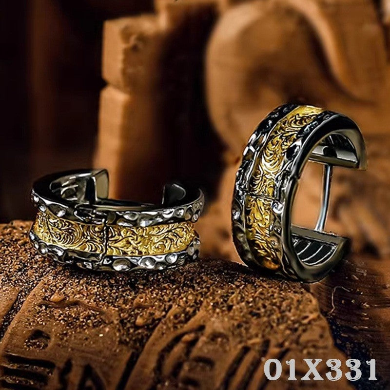 925 Silberplattierte Herren Ohrringe Creole im RetroStil mit Arabeskenmuster6