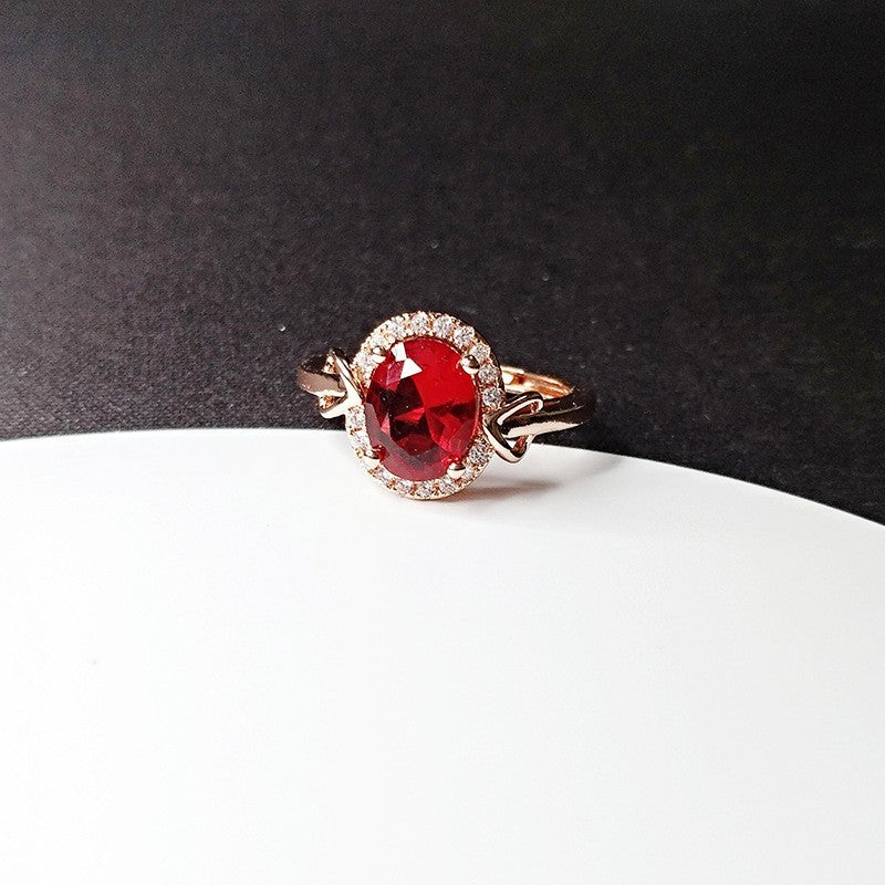 Luxus Damen Ring 18K Rosévergoldeter Rotem Kristall ImitationsRubin Verstellbar10