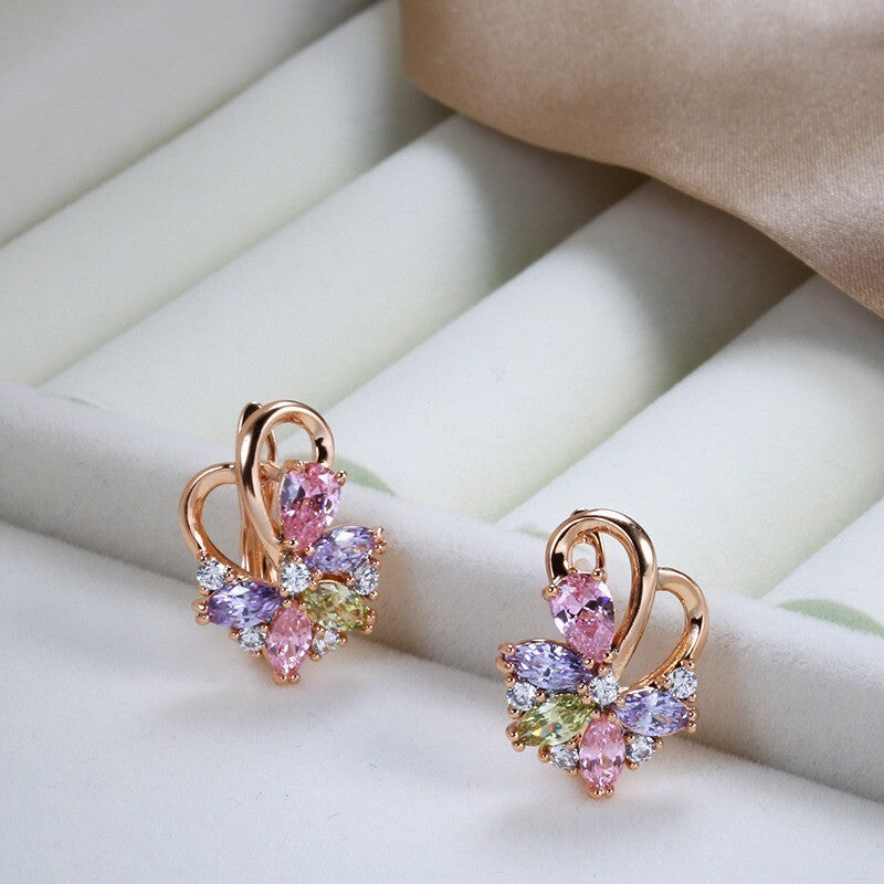 Luxus Damen Ohrringe 585RG Rose Gold bunte Zirkon Ohrringe Stil Ohr Knochen Clip3