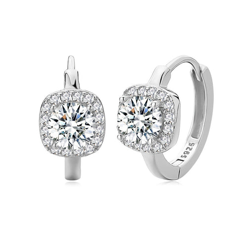 925S Silber Damen Ohrringe Creole, funkelnde quadratische Diamantohrringe,Zirkon1
