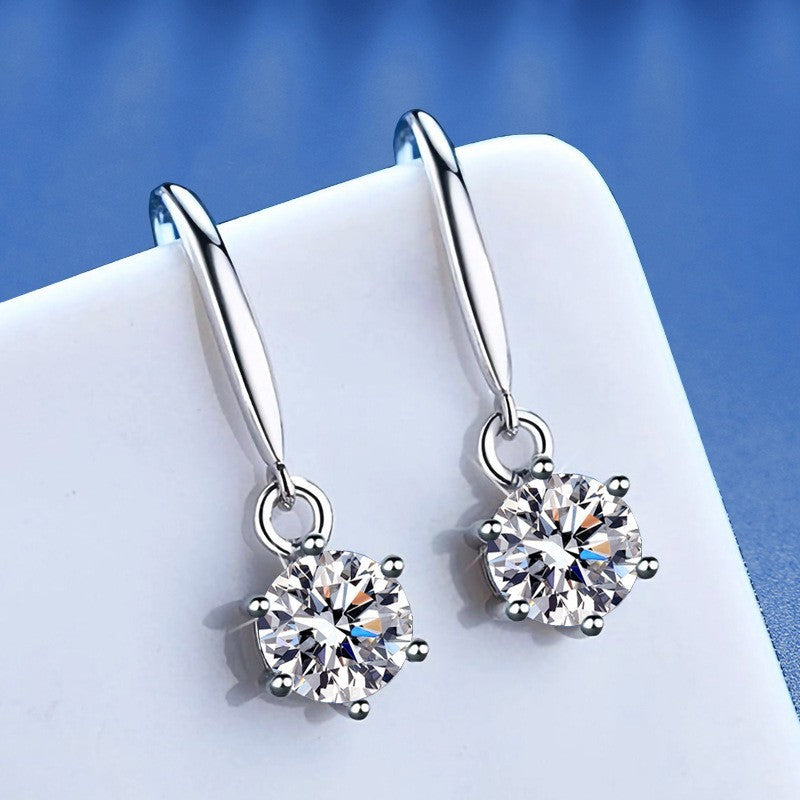 Silber damen Ohrringe Ohrhaken mit sechs Krallen 925S Silber 50 Punkte [Zirkon6