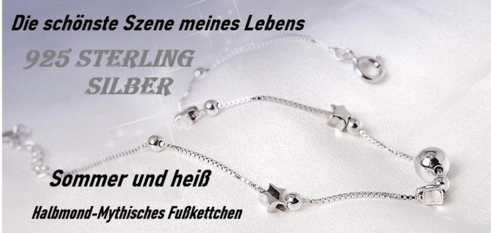 925er Sterling Silber-Fußkettchen mit Stern- und Mond Motiv0